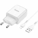 Ładowarka Sieciowa USB 2.1A + Kabel USB Lightning Hoco N2 białe iphone