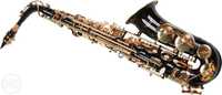 Saxofone alto preto e dourado.
