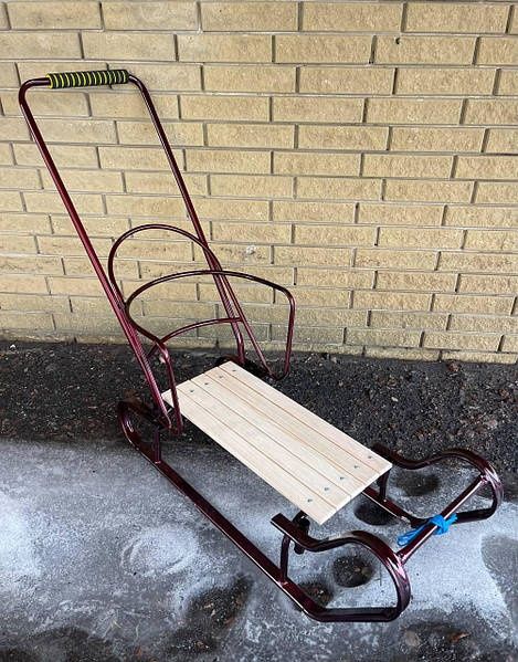 Дитячі санки зі знімною спинкою та ручкою штовхачем