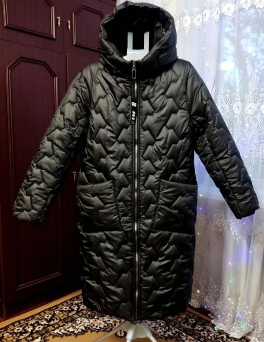 Пальто стьобане чорне батал, куртка тепла великий розмір 54-56
