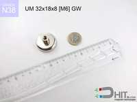 UMGW 32x18x8 [M6] GW [N38] - mocny magnes neodymowy z gwintem