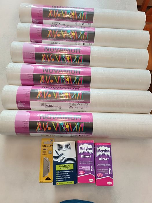 6rolek tapety NOVAMUR na flizelinie 32m2 kleje gratisy