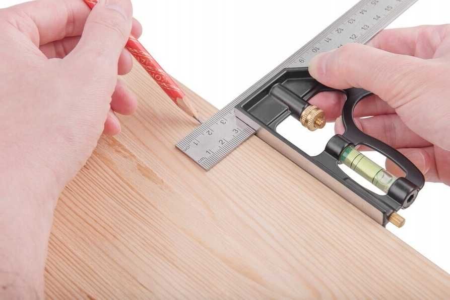 Kątownik stolarski z poziomicą 300 mm budowlany warsztatowy stalowy