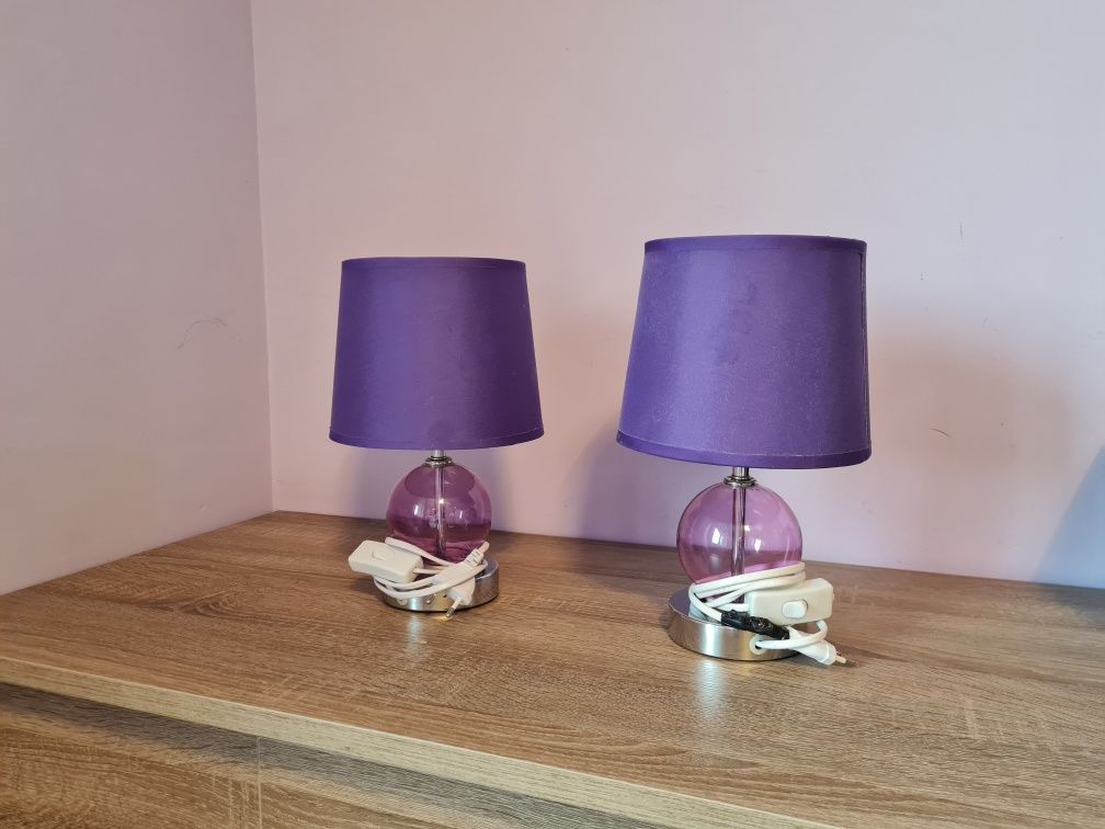 2 lampki nocne do sypialni fiolet wrzos komplet