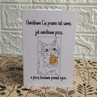 Kartka okolicznościowa urodzinowa na prezent kot i pizza