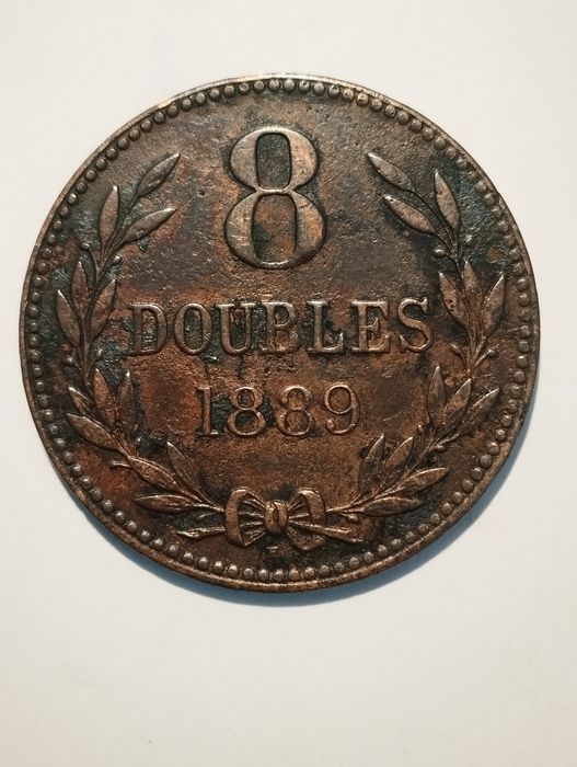 Moeda de 8 Doubles 1889 Guernsey Inglaterra em Cobre