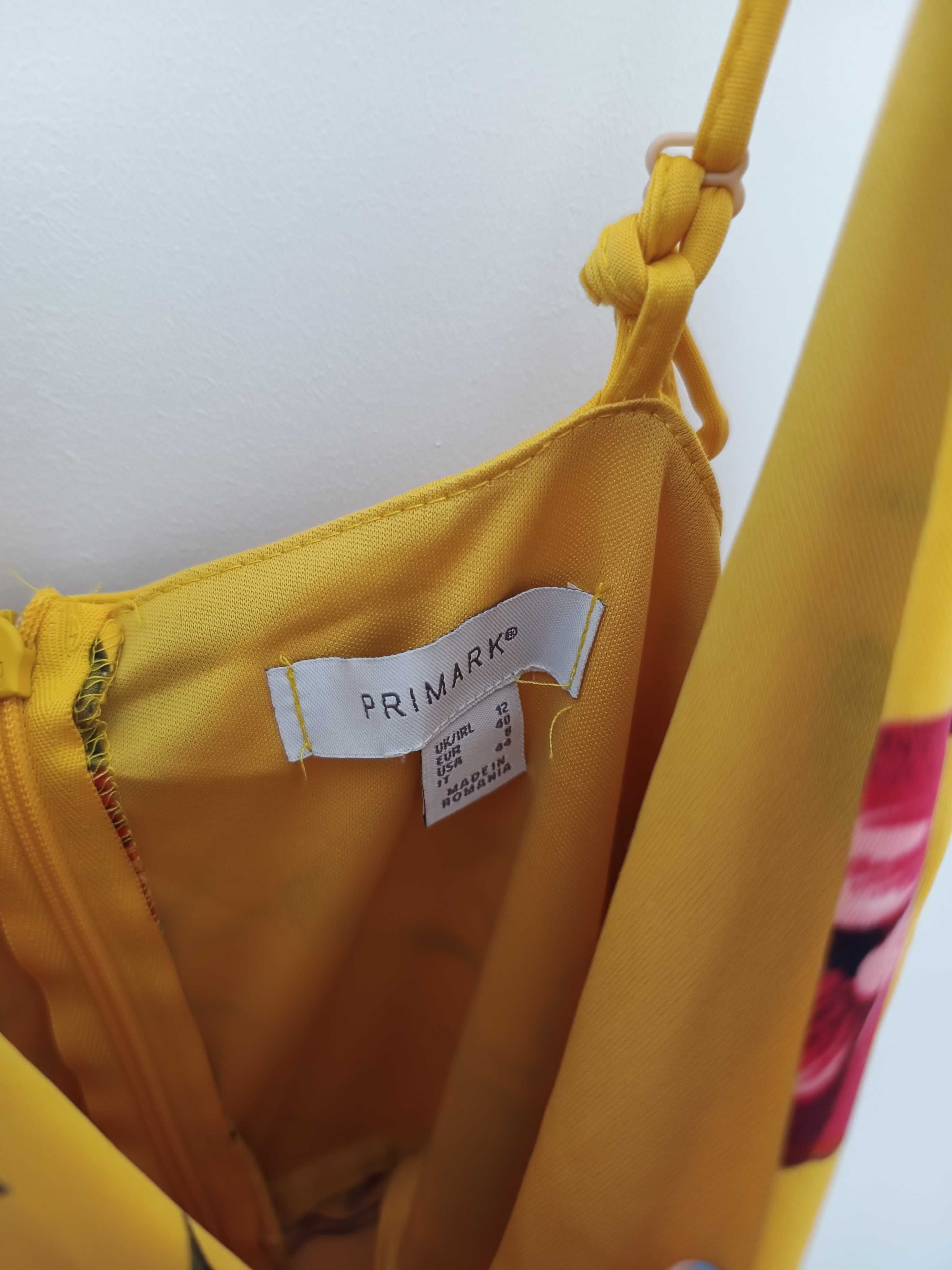 Primark zolty kwiecisty kombinezon szerokie nogawki spodnie 3/4 44XXL
