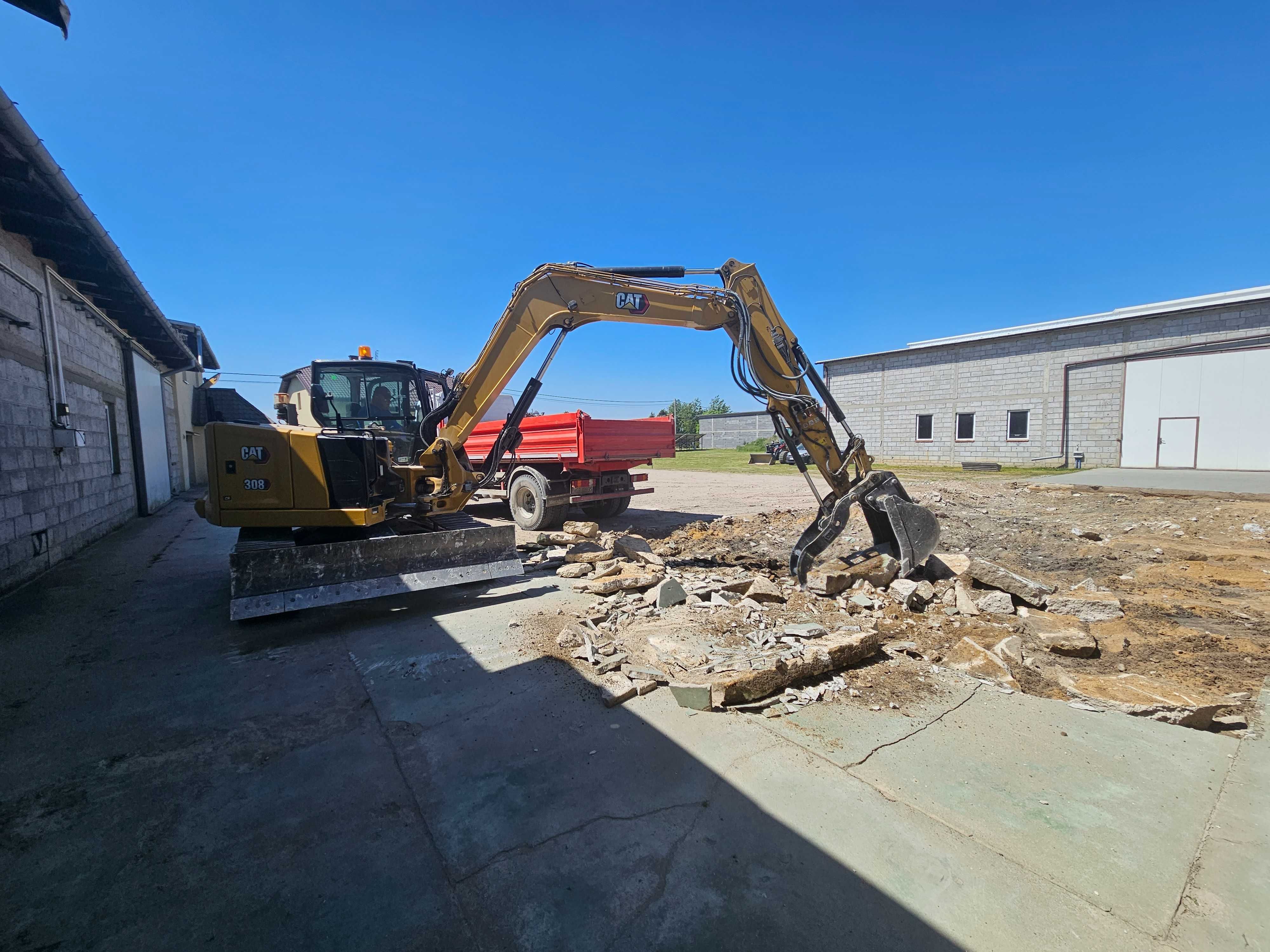 Usługi koparką z młotem cat 308 wywóz betonów z wyburzenia legal bdo