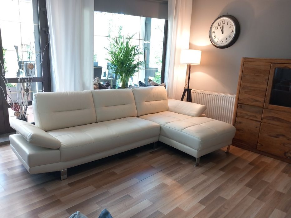 Nowa skórzana naturalna sofa z leżanką Ecru/ beż z Hoffner Niemcy