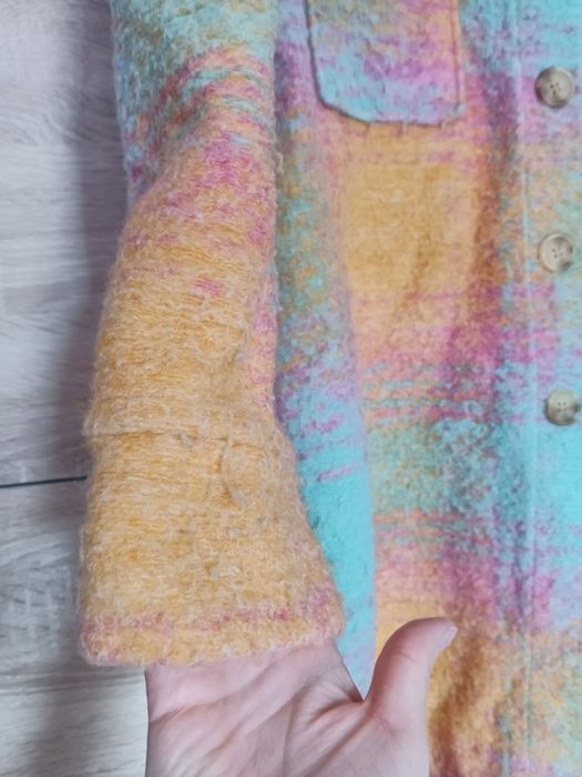 Kurtka koszulowa gruba dluga koszula z wełną na S M L pastelowe kolory