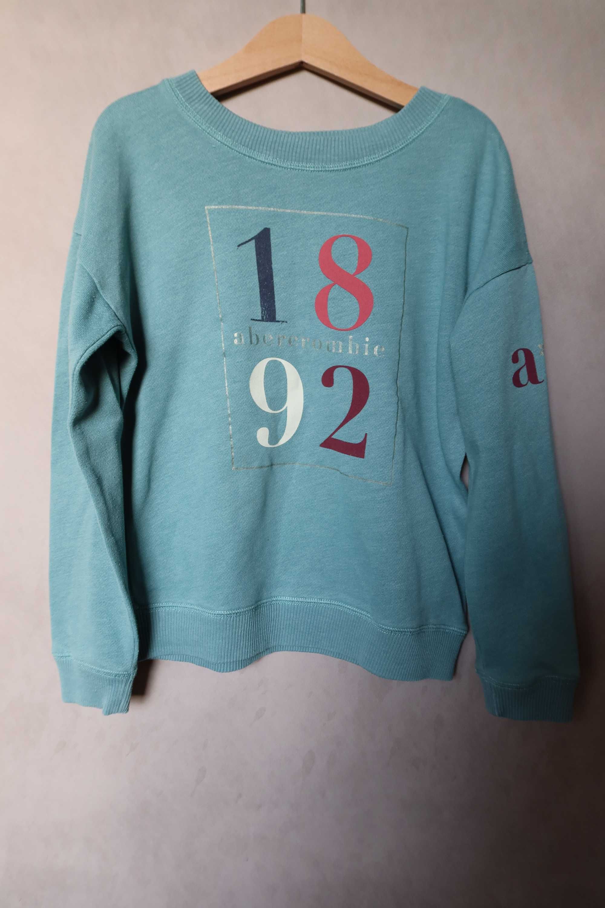 Bluza 128 Abercrombie Kids turkusowa róż napisy teal morska