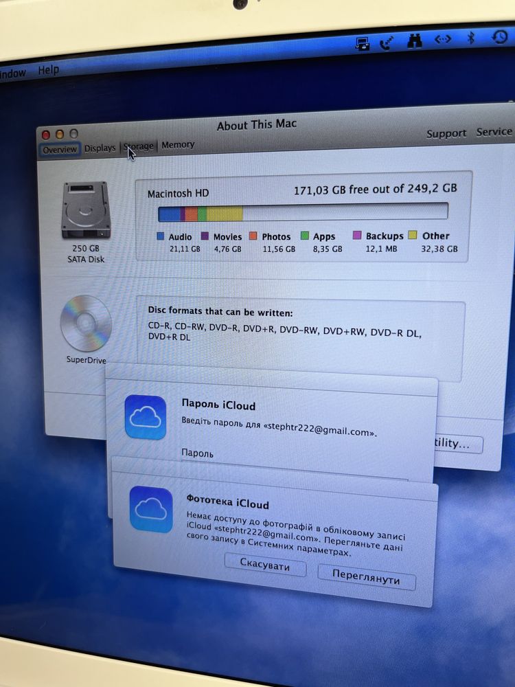 MacBook A1342 13 1280x800 Nvidia GeForce 320M HDD 250Gb