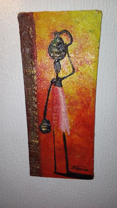 Quadro AFRICANA Vaso na Cabeça. Assinado Autor 2 Fotos