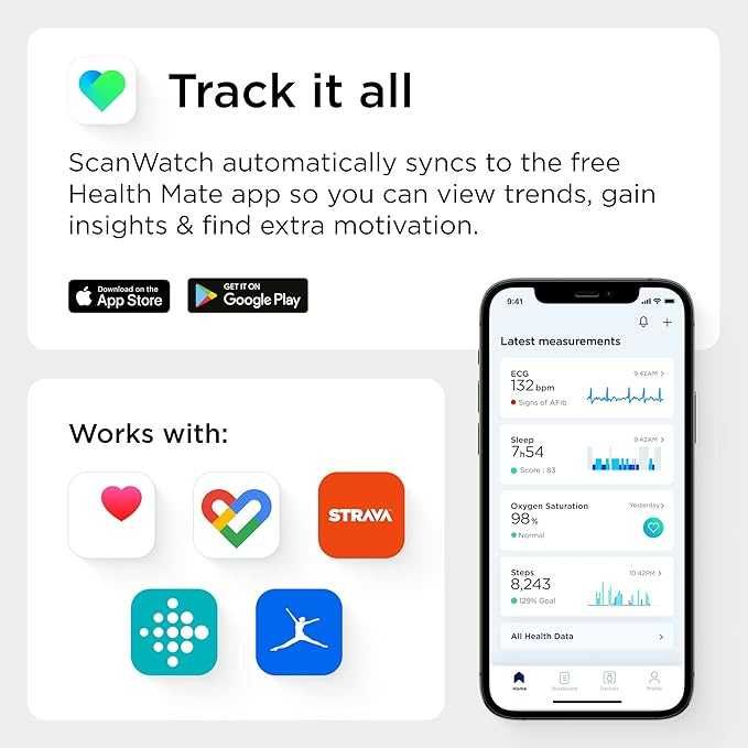Withings ScanWatch Hybrid Smartwatch z czujnikiem tętna,EKG,GPS (264b)