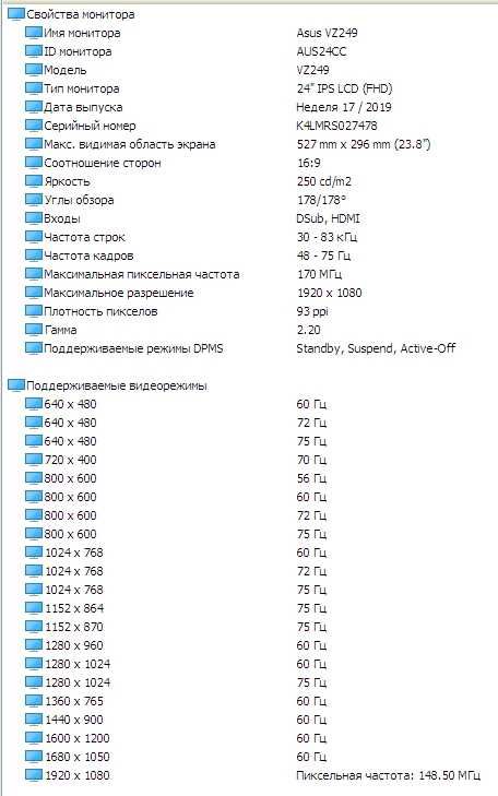 Монитор Asus VZ249Q Монитор 23.8" сост идеал