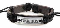 Pulseira de Couro Ajustável Unisexo "I LOVE JESUS"