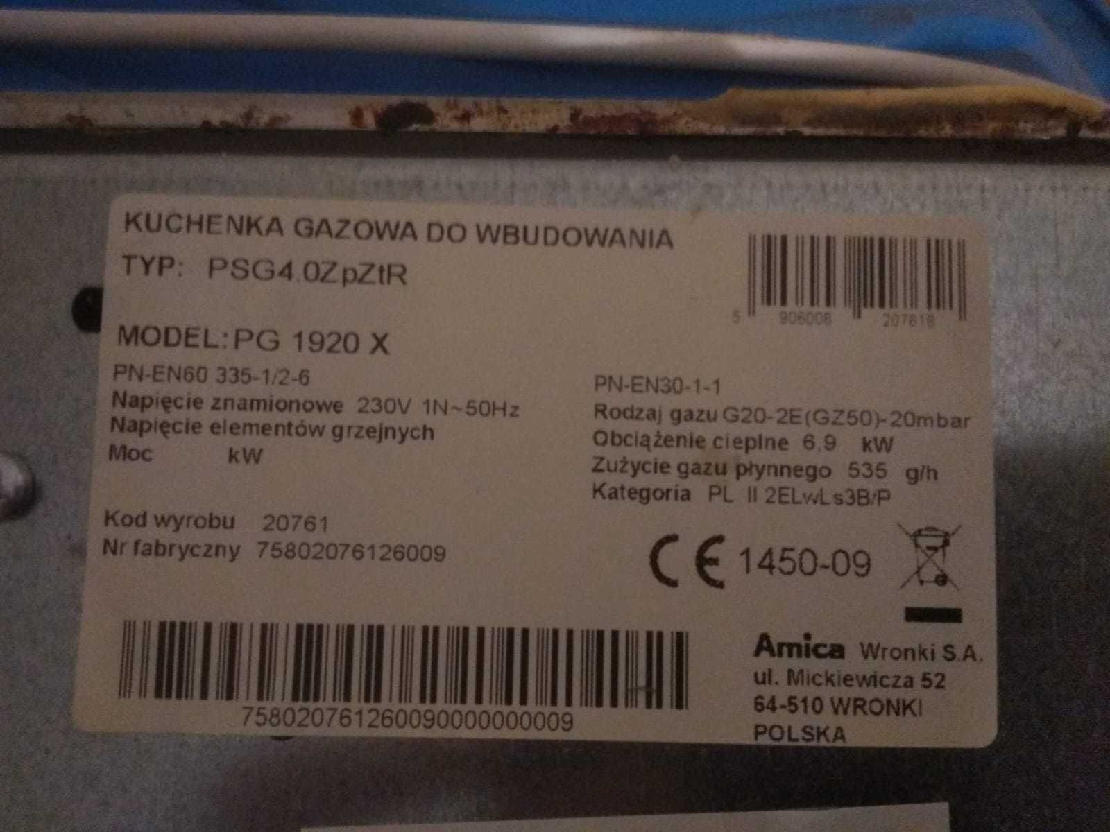 Płyta gazowa Amica do zabudowy PG 1920X 6,9 KW