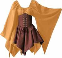 Żółta brązowa asymetryczna sukienka cosplay gotyk L 40