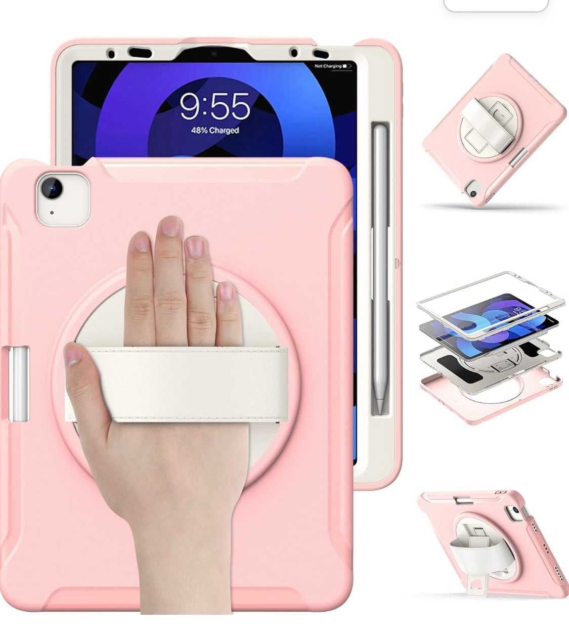 Etui pancerne obrotowe iPad Pro 11 / 10.9 różowe z uchwytem i podpórką