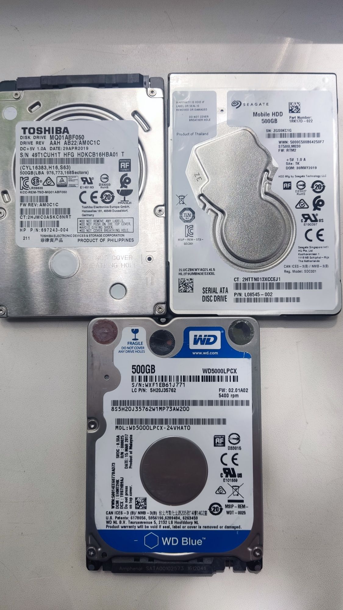Жорсткі диски Wd-Blue, Toshiba, Seagate 2.5 500Gb, б/в, кількість