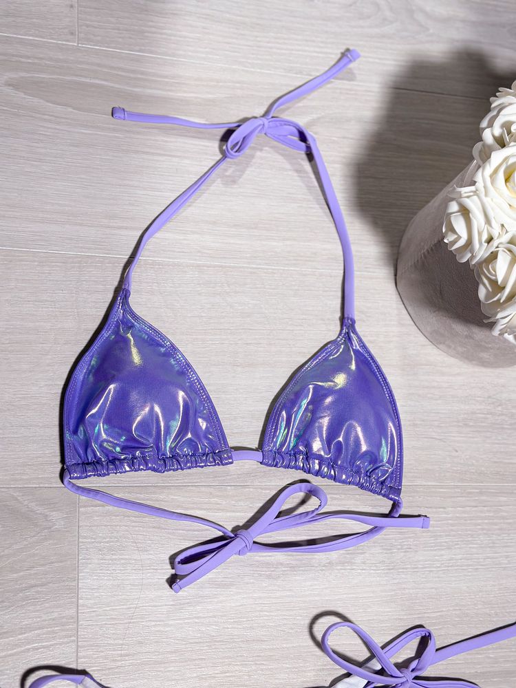 Strój kąpielowy s 36 bikini fioletowy błyszczący lateksowy