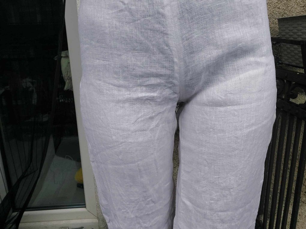 Spodnie białe lniane, len 34 xs