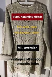 M L oversize tall długi sweter tunika naturalny skład ramia bawełna