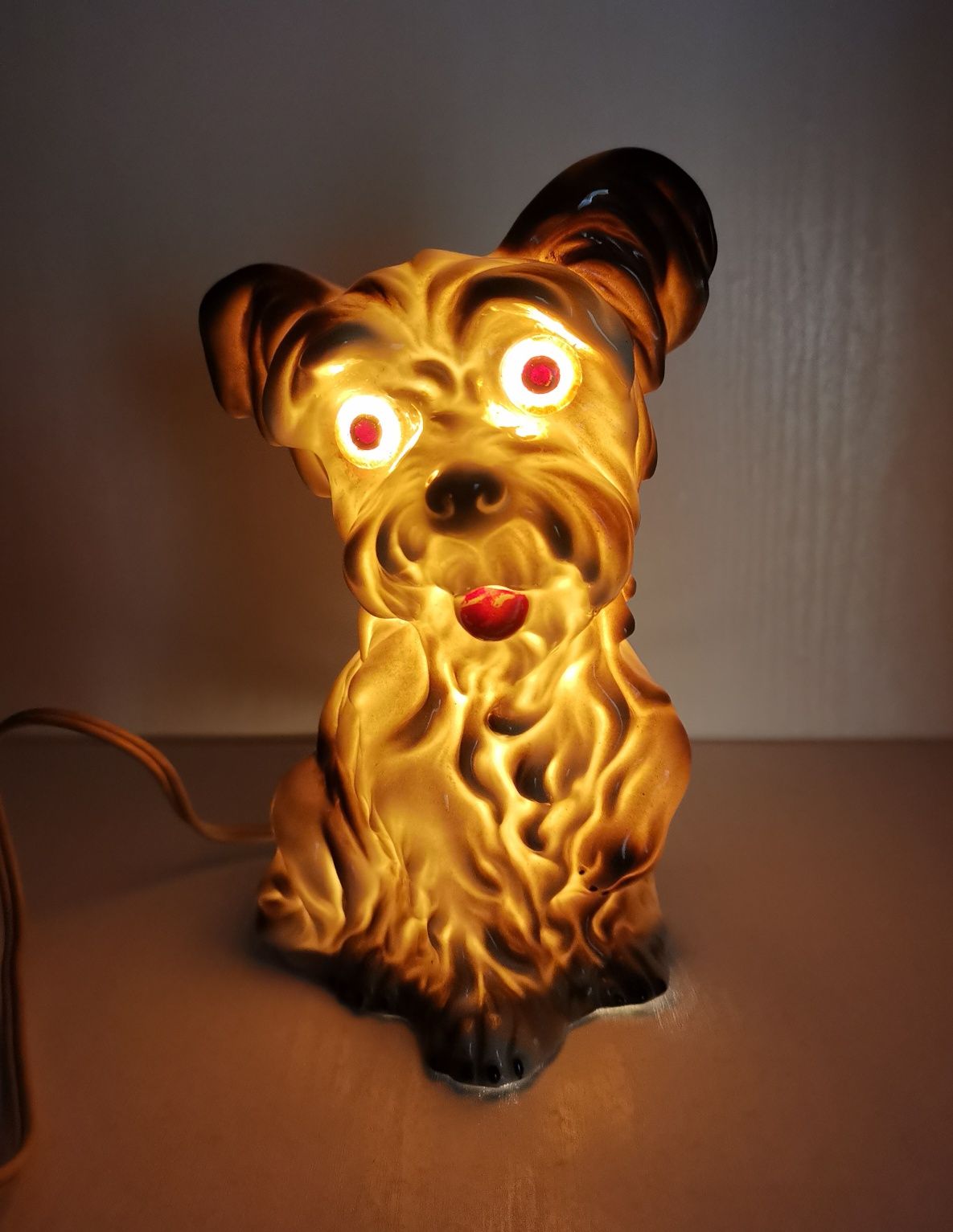 Vintage lampka ceramiczna pies PRL