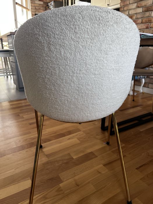 Krzesło w stylu glamour, kremowe,baranek