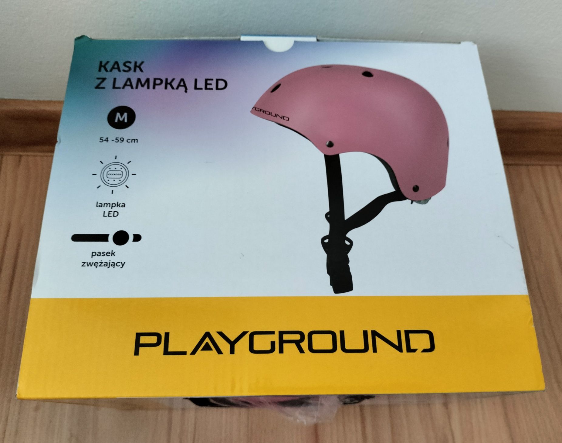 Kask z lampką LED Różowy rozmiar M (54-59cm) Playground