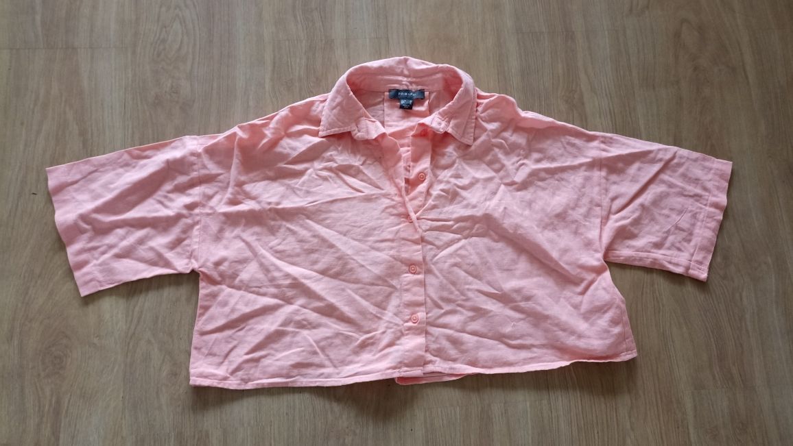 Nowa koszula z krótkim rękawem crop top oversize z lnem Primark rozmia