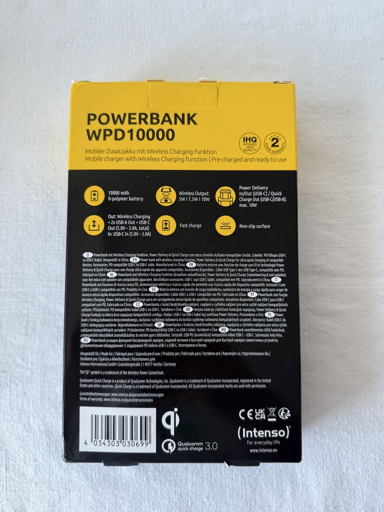 Powerbank INTENSO WPD10000  com 10.000mah e wireless charging