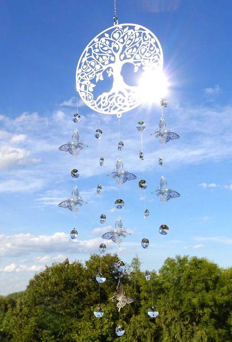 Łapacz Snów Słońca DRZEWKO SZCZĘŚCIA ZAWIESZKA z Motylami Bezbarwna