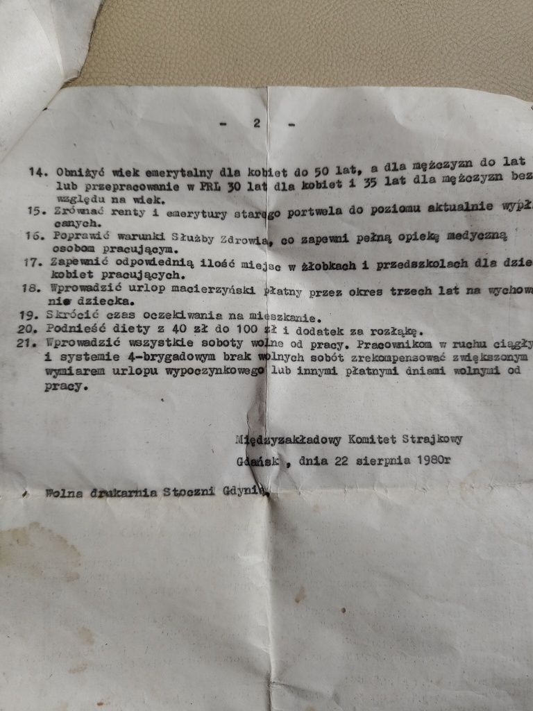 Dokumenty  z okresu strajku 1980 roku