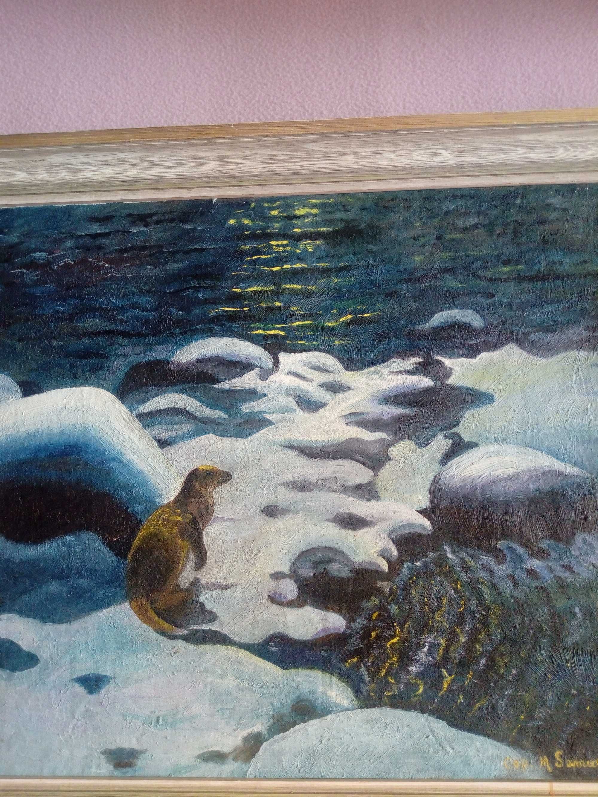 skandynawski obraz olejny na płótnie -wydra
