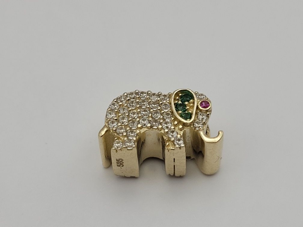 Nowy złoty charms złoto próba 585, słoń słonik cyrkonie