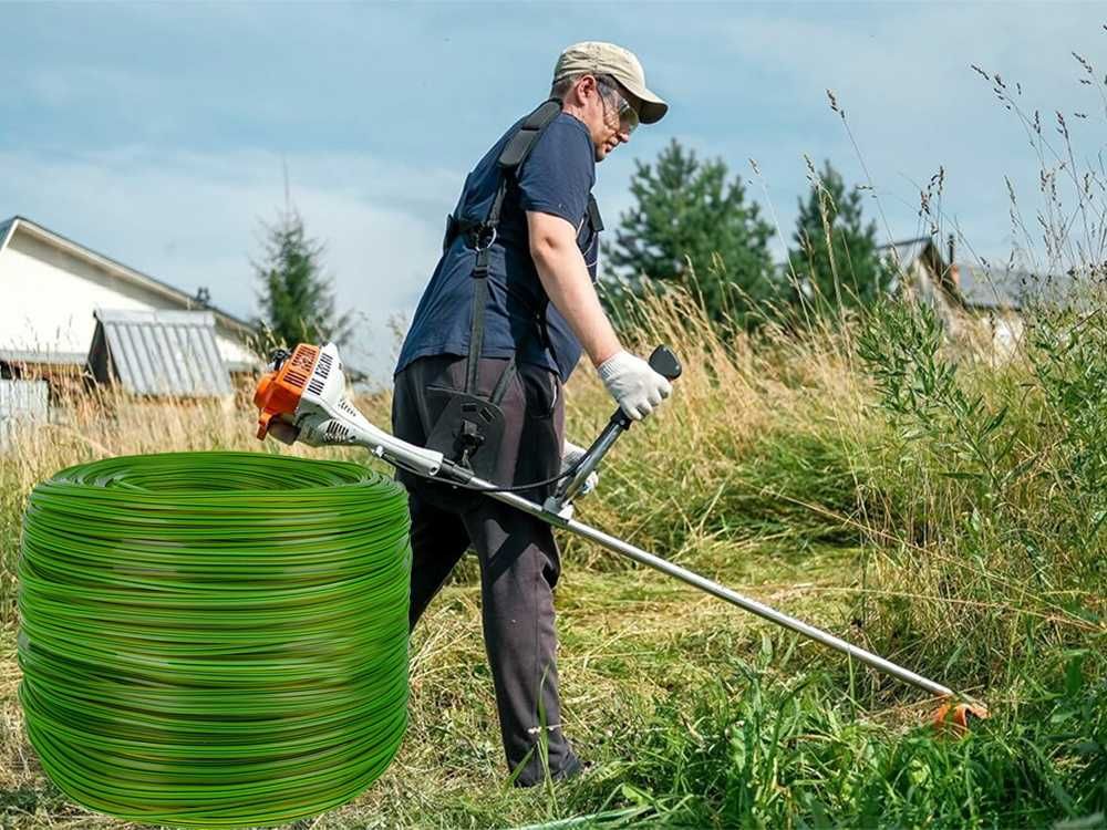Żyłka z drutem tnąca zbrojona kosy spalinowej czterokątna 2,4mm 100m