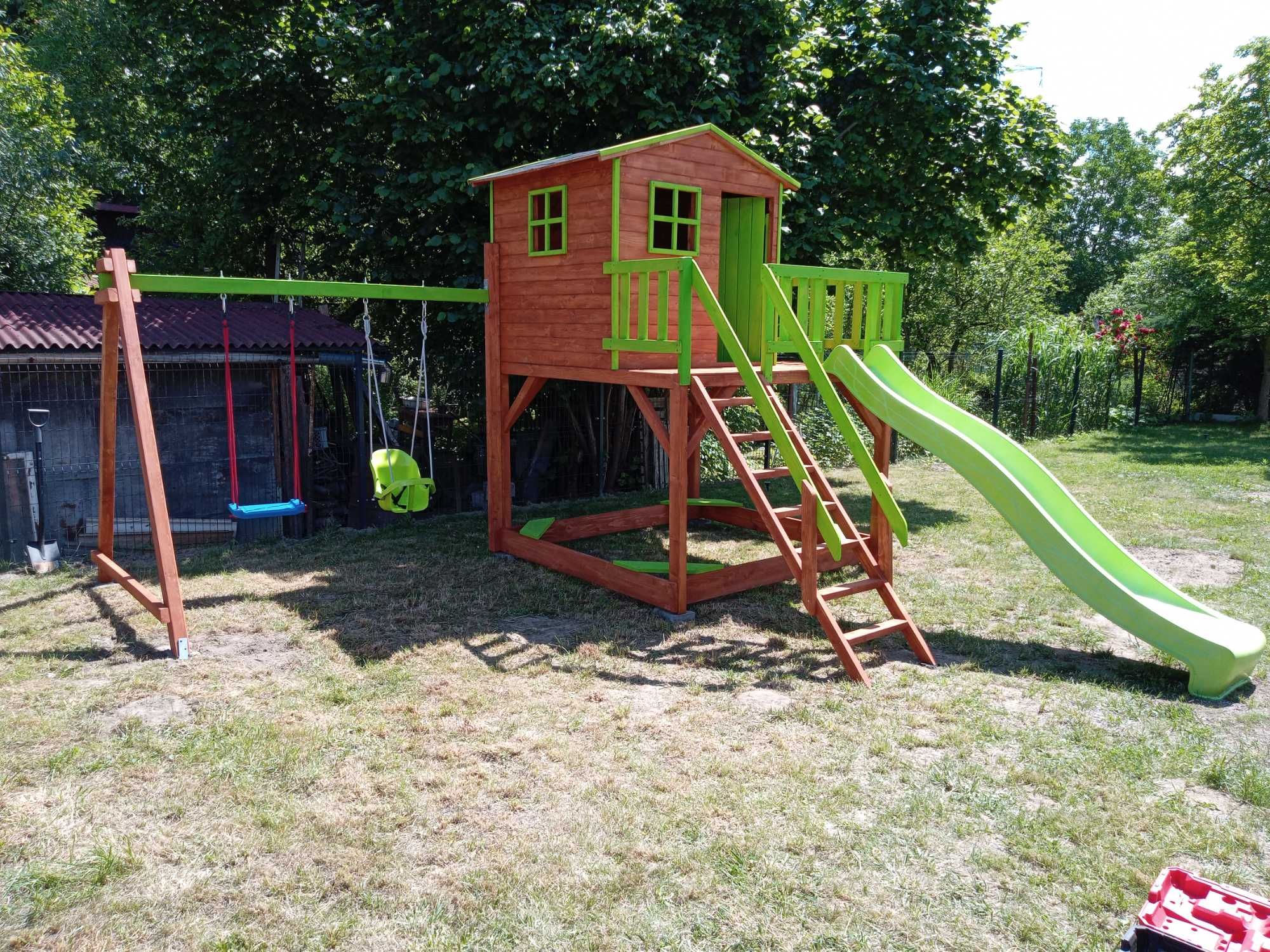Plac zabaw, Duży domek dla dzieci XXL, huśtawka, zjeżdżalnia,