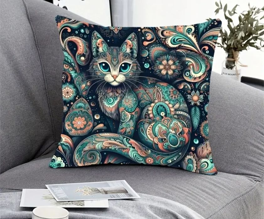 Poszewka na poduszkę rudy i szary kotek