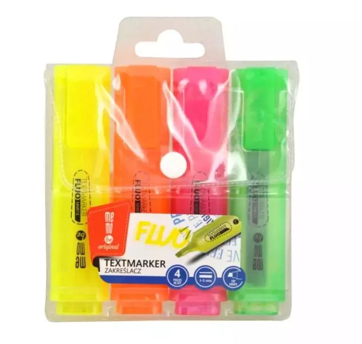 Zakreślacze neonowe etui 4 kolory MemoBe. MemoBe