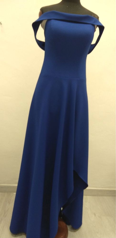 Nowa szafirowa sukienka maxi długa asymetryczna elegancka XS 34 S 36