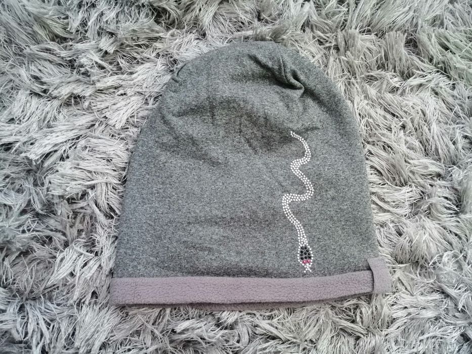 Czapka zimowa, na polarze, ciepła, szara, damska