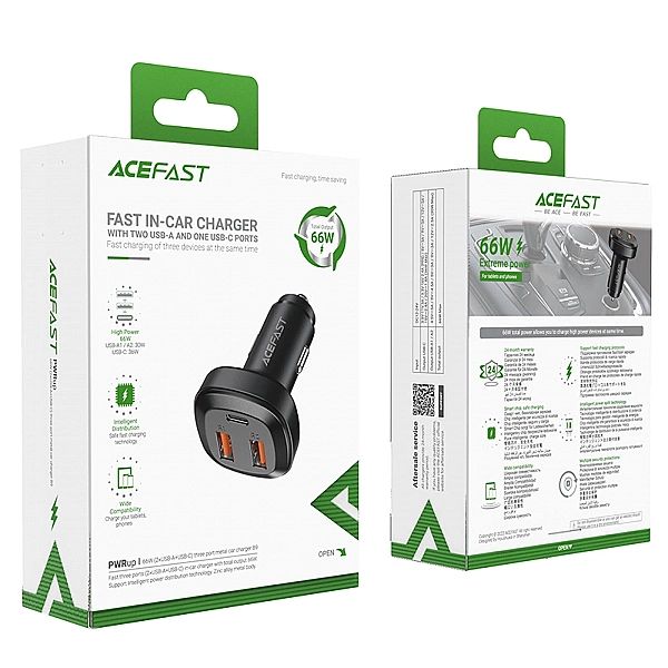 Acefast ładowarka samochodowa 66W 2x USB / USB Typ C, PPS, Power Deliv