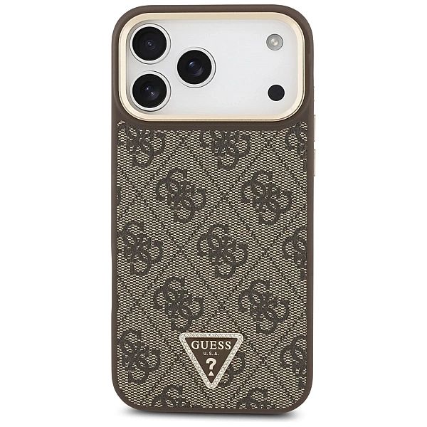 Etui Guess 4G Triangle Logo MagSafe na iPhone 17 Pro Max - brązowo-zło