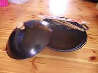 WOK Żeliwny Duży Masywny 36 cm Pokrywa + Akcesoria