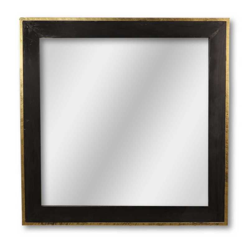 Kwadratowe lustro ścienne z drewna tekowego Aurelie czarno-złote 90x90