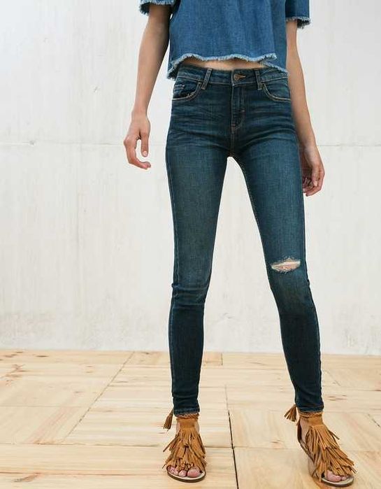 BERSHKA jeans rurki SKINY przecierane DZIURY 36 S