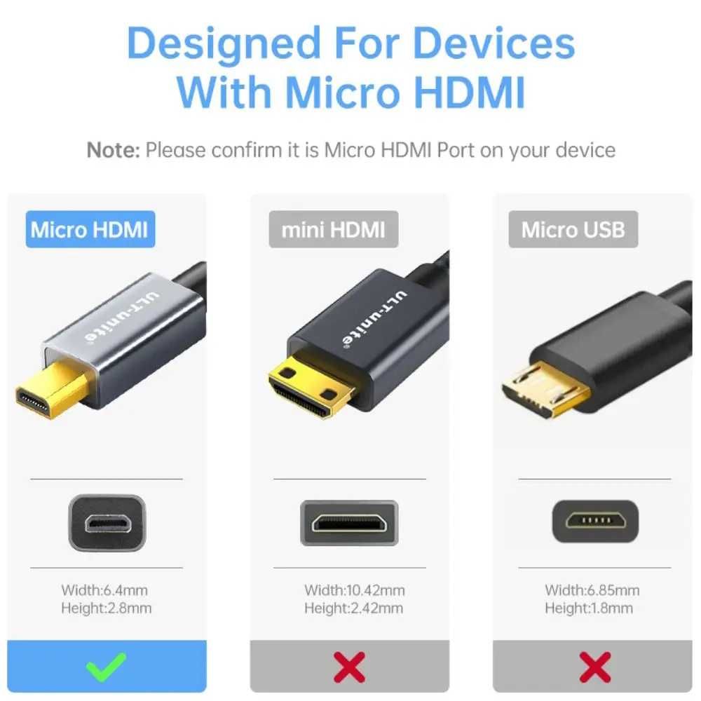 Кабель Micro HDMI to HDMI v2.1 8K 1м/1.5м Grey UltraHD HDR ULT-unite