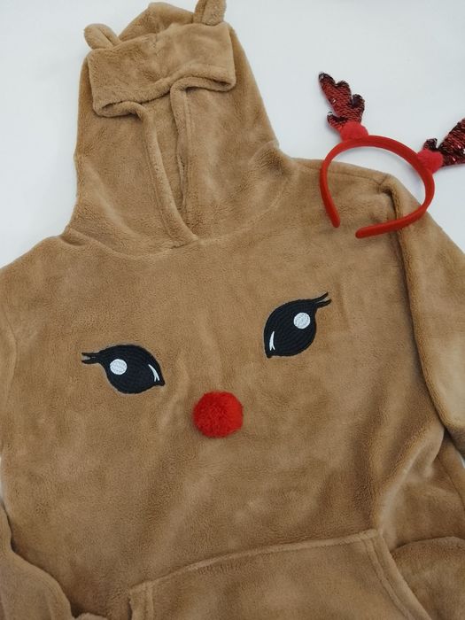 Bluza z kapturem polarowa renifer Święta Boże Narodzenie 158