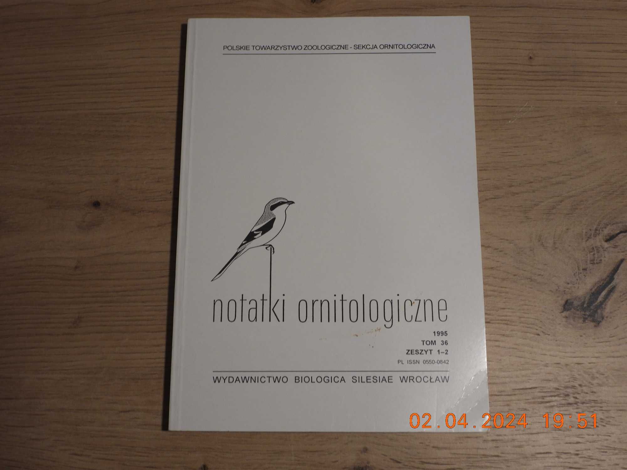 Notatki Ornitologiczne -Tom 36,  zeszyt 1-2 , 1995